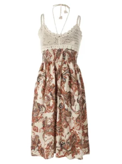 Airisa Vestito da donna con spalline sottili e dettagli in macramè - corallo