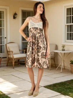 Airisa Vestito da donna con spalline sottili e dettagli in macramè - verde