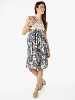 Airisa Vestito da donna con spalline sottili e dettagli in macramè - blu