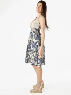 Airisa Vestito da donna con spalline sottili e dettagli in macramè - blu