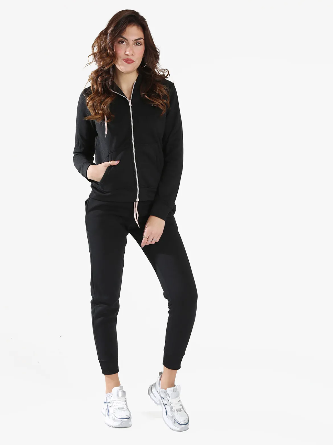 Aki Completo tuta da donna full zip con cappuccio e interno felpato - nero