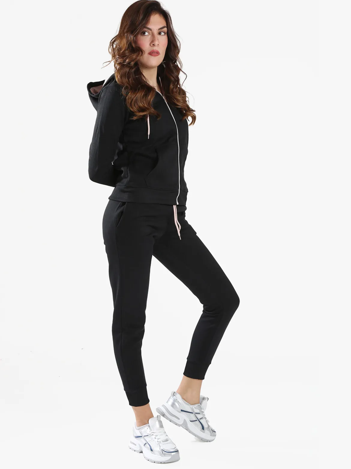 Aki Completo tuta da donna full zip con cappuccio e interno felpato - nero