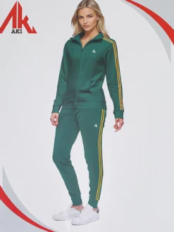 Aki Completo tuta da donna in misto cotone full zip - verde