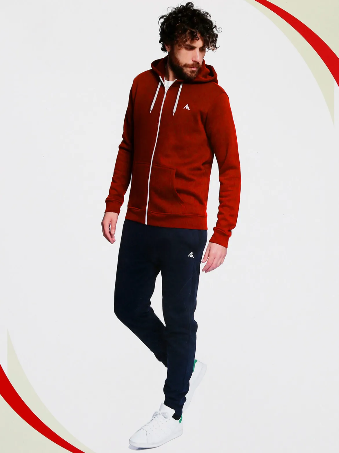 Aki Completo tuta da uomo 2 pezzi full zip con cappuccio - rosso