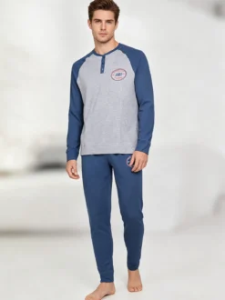 Aki Pigiama lungo da uomo in misto cotone