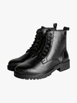 All-Pop Anfibi donna stringati in pelle con zip - nero