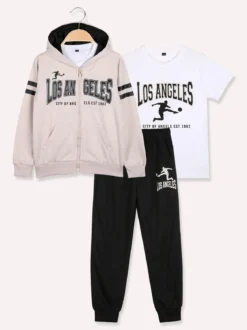 Alta Linea Completo tuta 3 pezzi da bambino con cappuccio e zip - beige