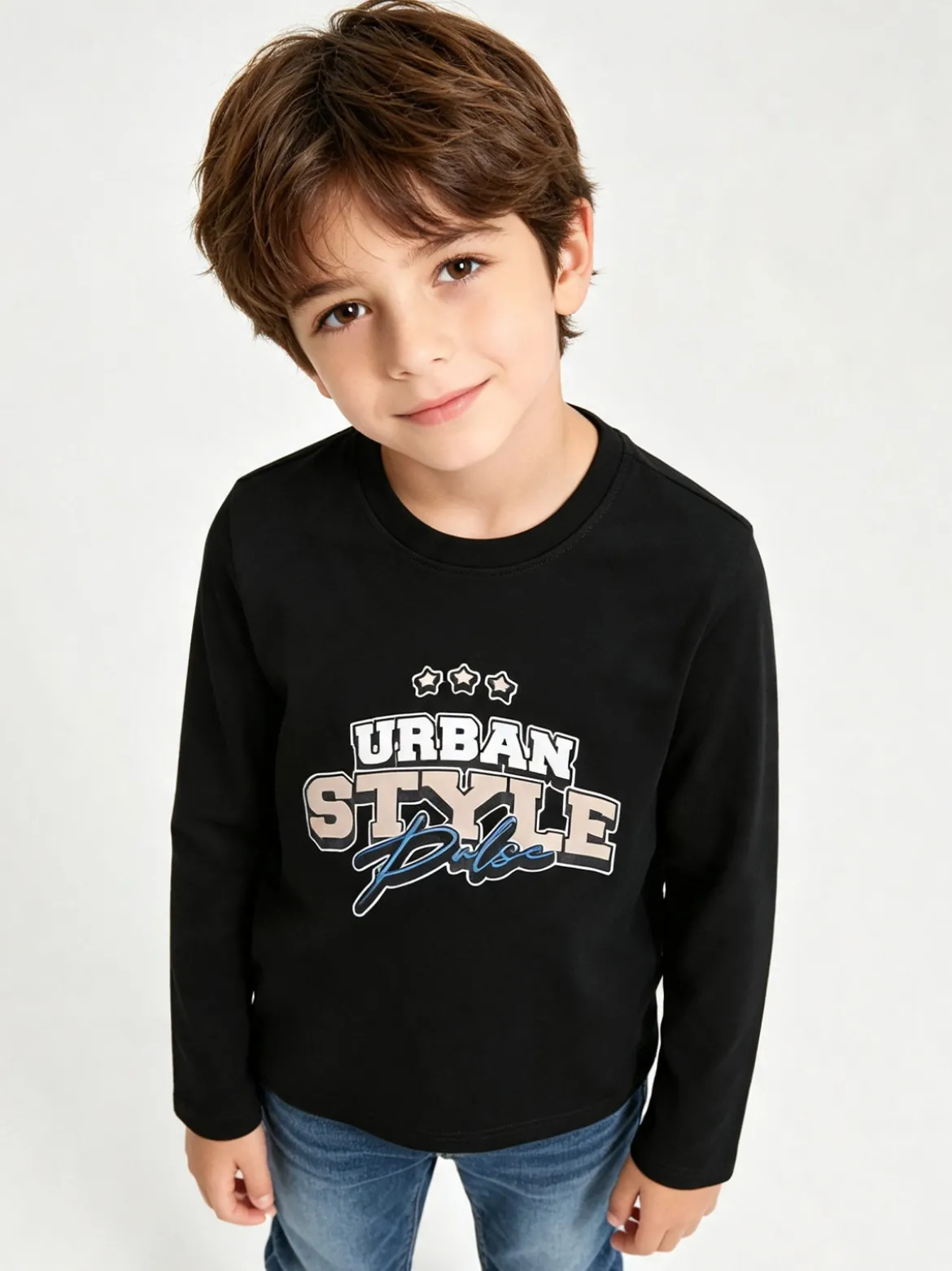 Alta Linea T-shirt da bambino a maniche lunghe con stampa - nero