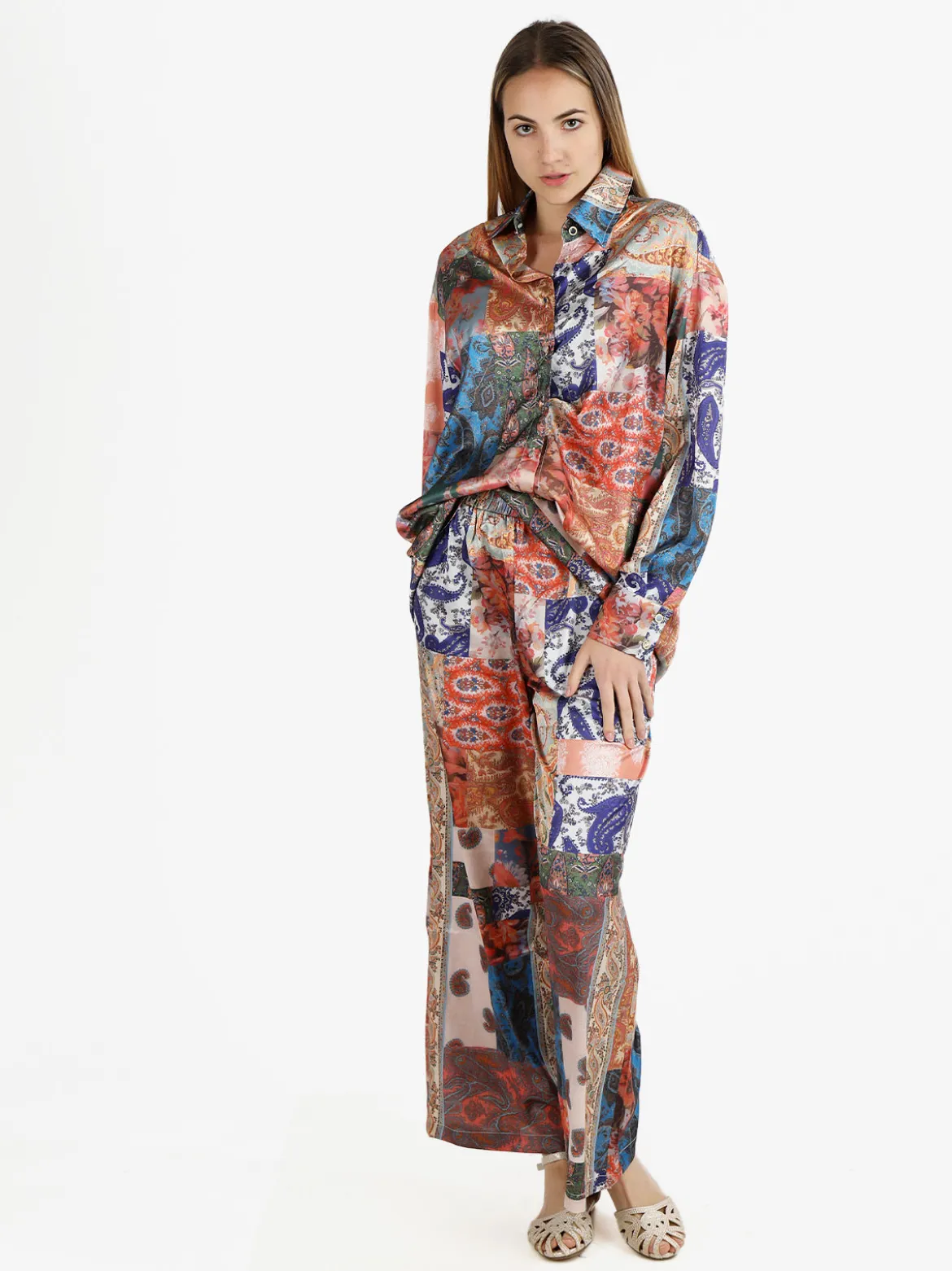 Altariva Pantaloni donna leggeri a gamba larga con elastico in vita