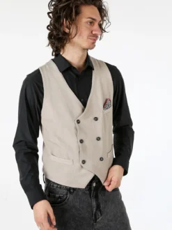 Andy Don B Gilet da uomo con chiusura a doppiopetto - beige
