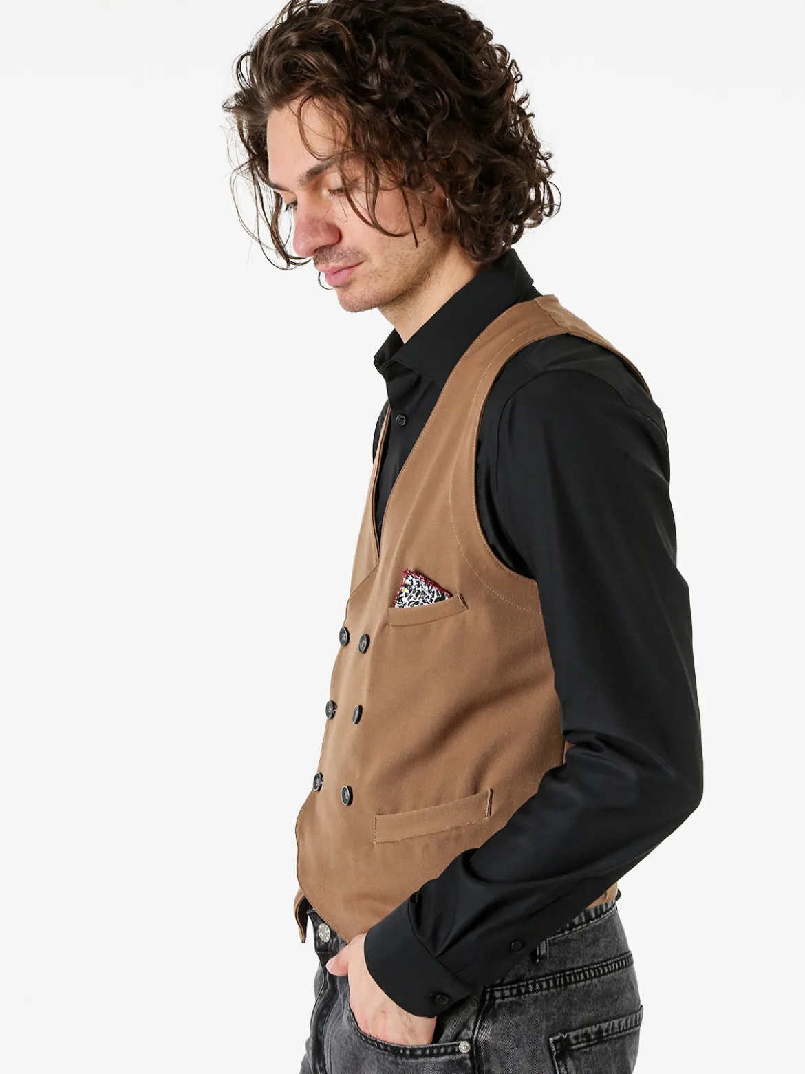 Andy Don B Gilet da uomo con chiusura a doppiopetto - marrone