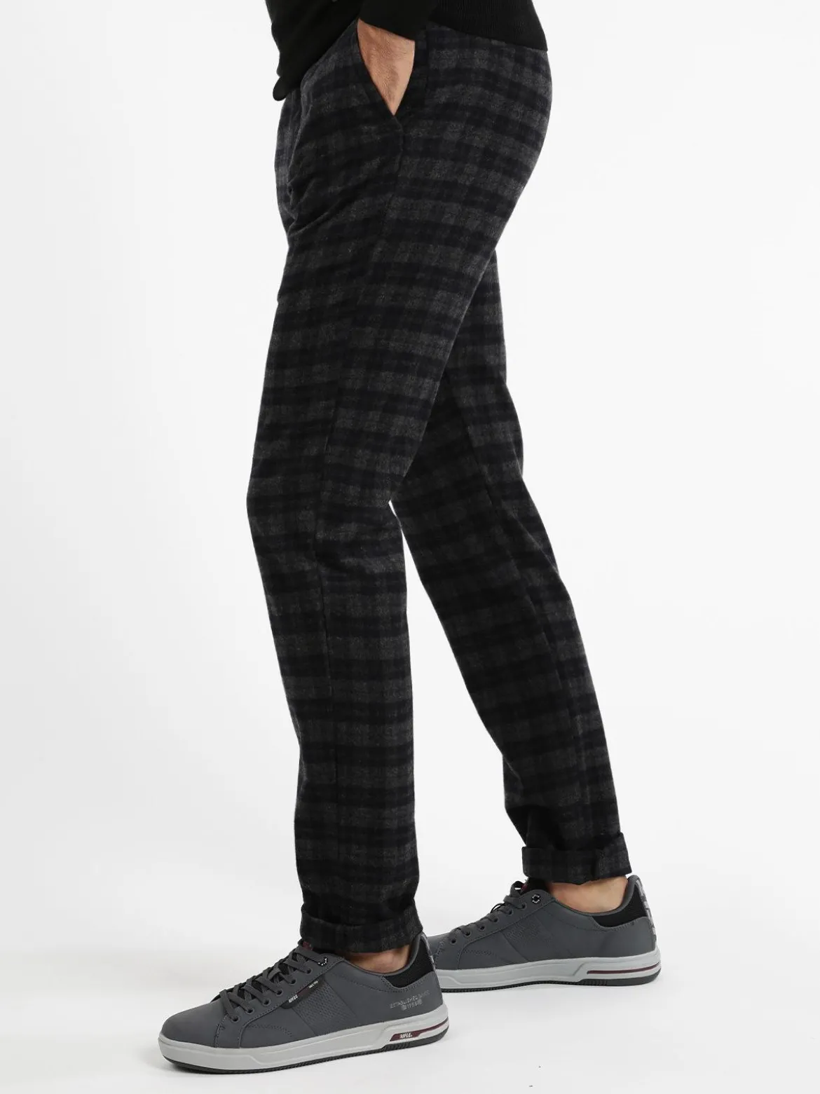 Andy Don B Pantaloni a quadri in misto lana con bretelle