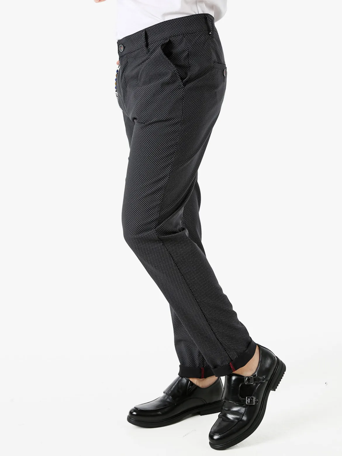 Andy Don B Pantaloni casual da uomo con stampa texture e dettaglio catena - nero