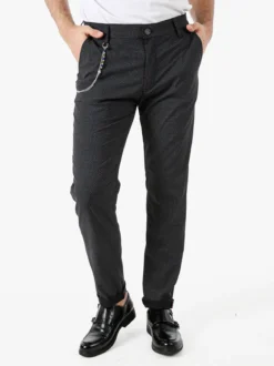 Andy Don B Pantaloni casual da uomo con stampa texture e dettaglio catena - nero