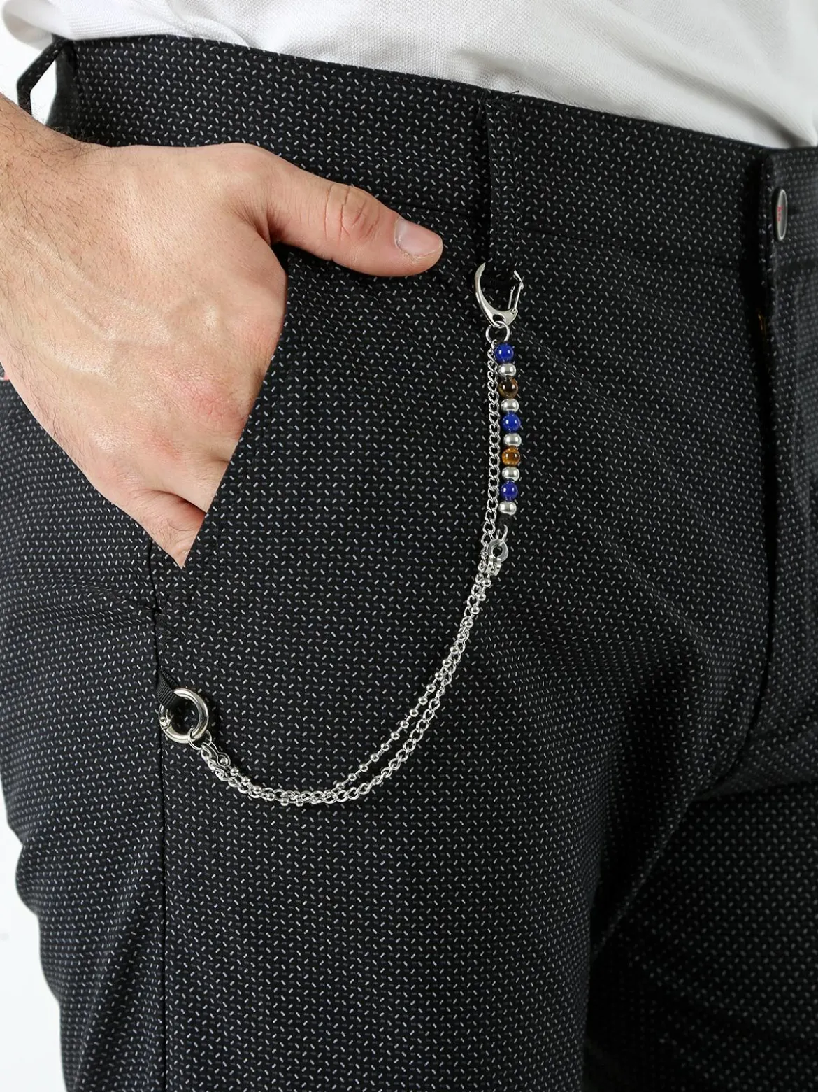 Andy Don B Pantaloni casual da uomo con stampa texture e dettaglio catena - nero