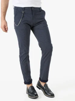 Andy Don B Pantaloni casual da uomo con stampa texture e dettaglio catena - blu scuro