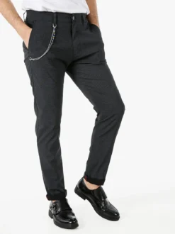 Andy Don B Pantaloni casual da uomo leggeri con stampa texture e dettaglio a catena - nero