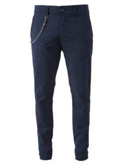Andy Don B Pantaloni da uomo elasticizzati con stampa texture e dettaglio a catena - blu scuro