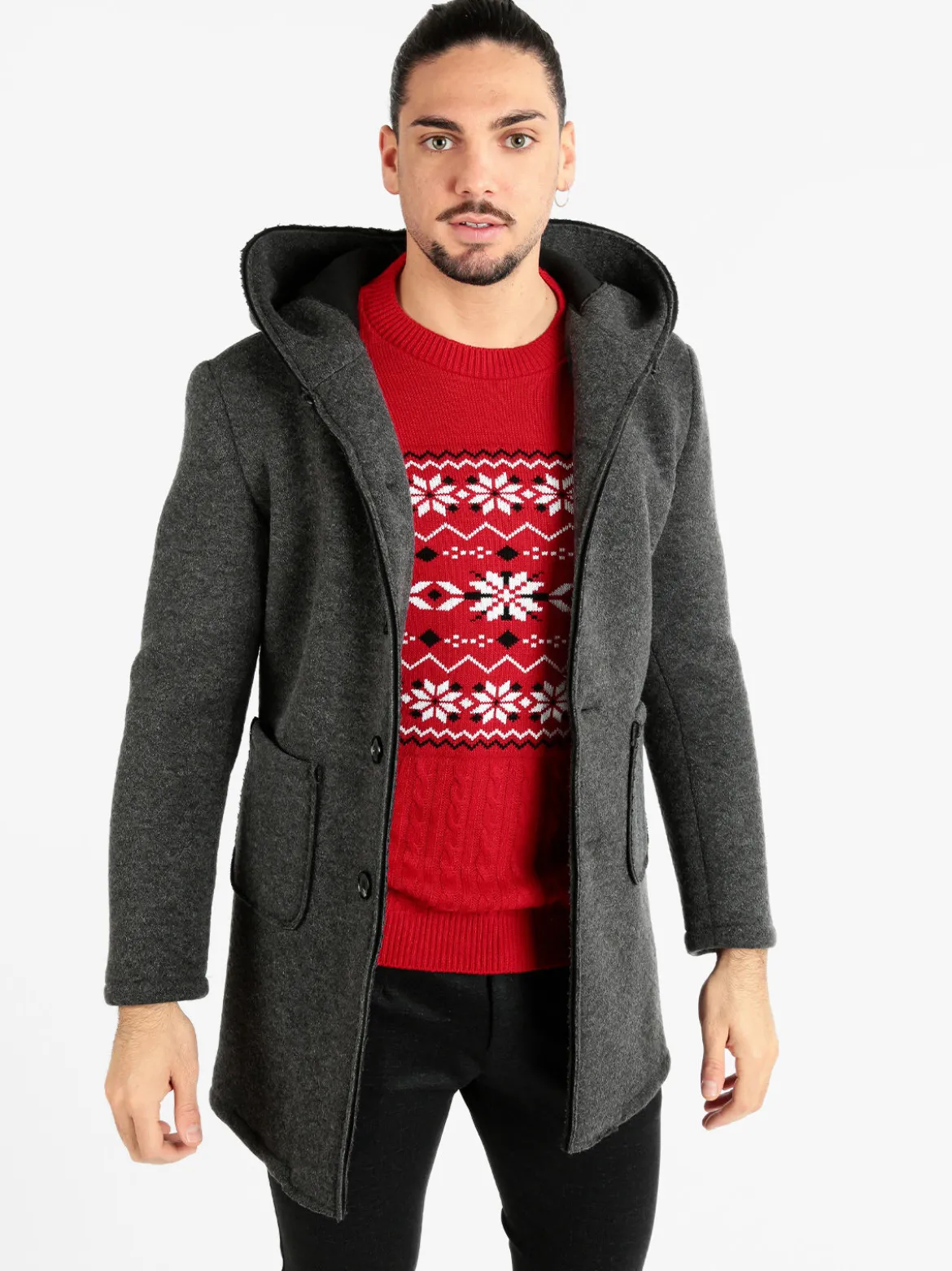 Ange Wear Cappotto misto lana da uomo con cappuccio