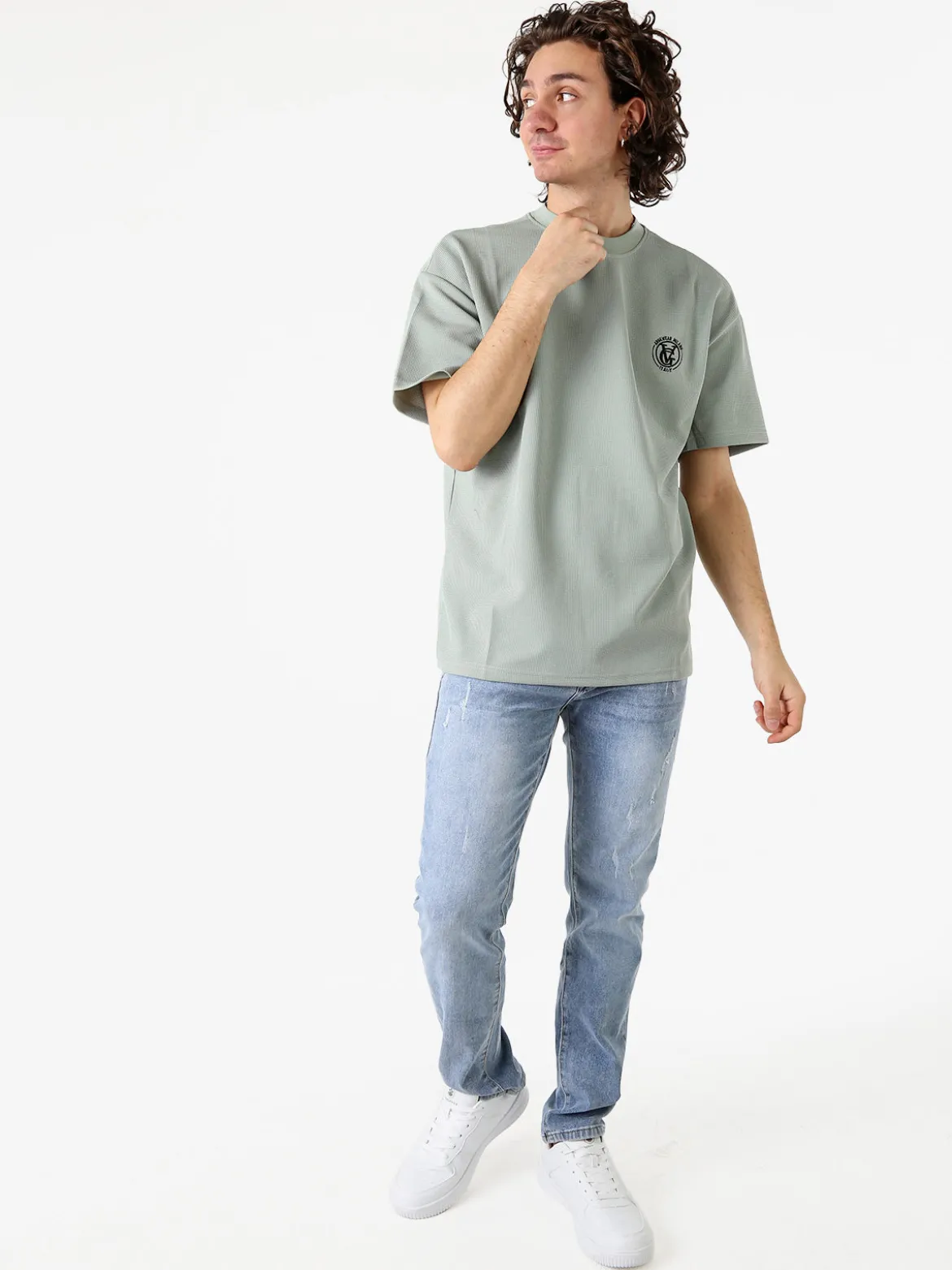 Ange Wear T-shirt girocollo da uomo a nido d'ape - acqua marina
