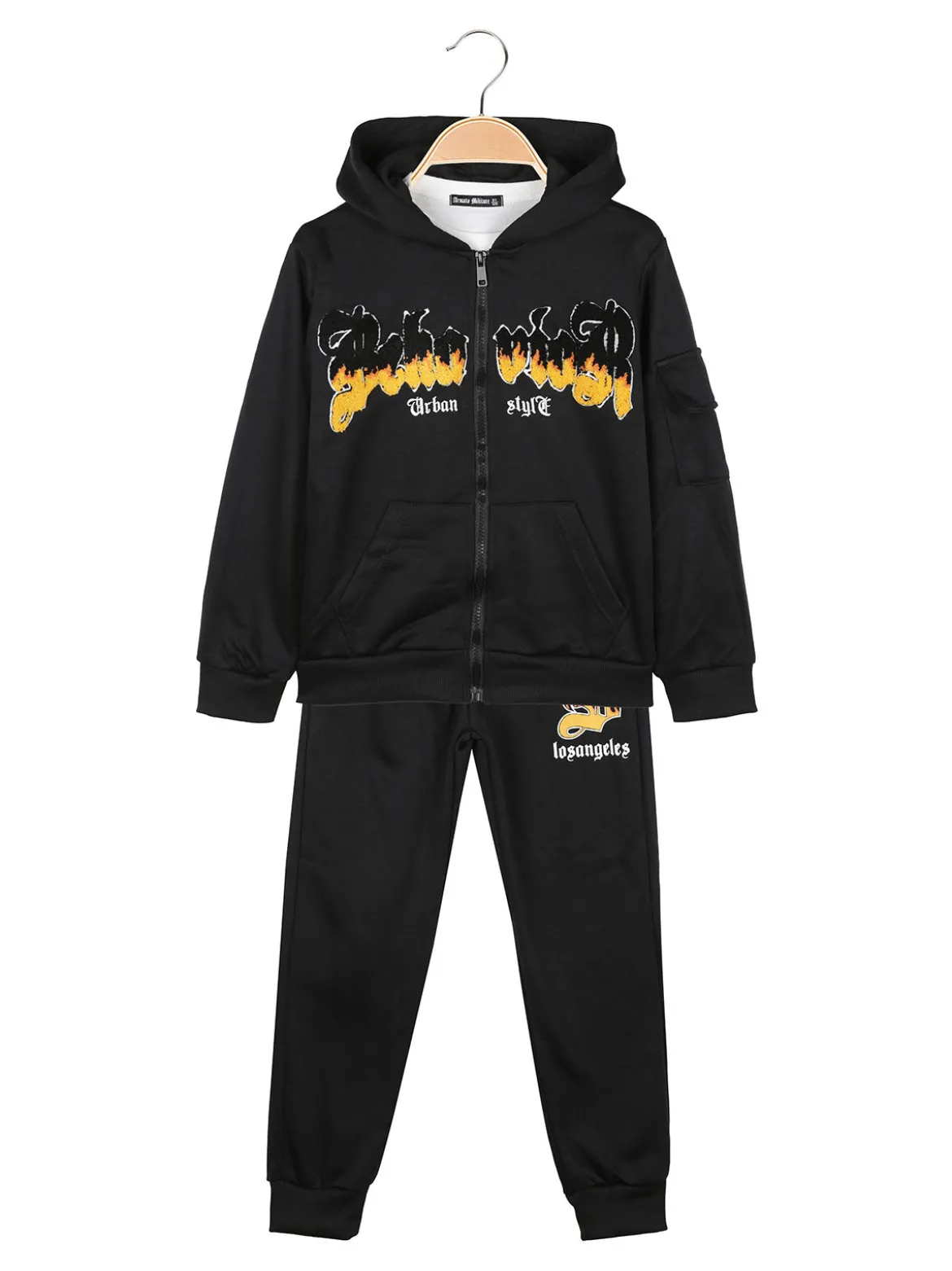 Armata Militare Completo 3 pezzi da bambino con cappuccio e zip - nero