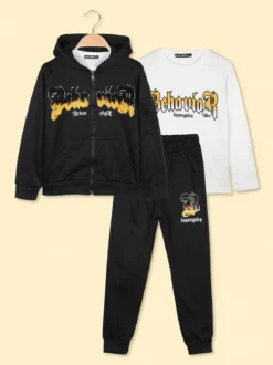 Armata Militare Completo 3 pezzi da bambino con cappuccio e zip - nero