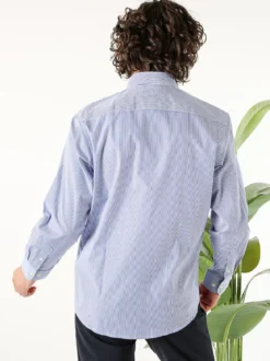 Ascot Sport Camicia a righe da uomo in cotone a maniche lunghe con taschino - blu