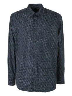 Ascot Sport Camicia da uomo con stampe in cotone elasticizzato - blu scuro