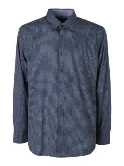 Ascot Sport Camicia da uomo in cotone a maniche lunghe con stampe - blu