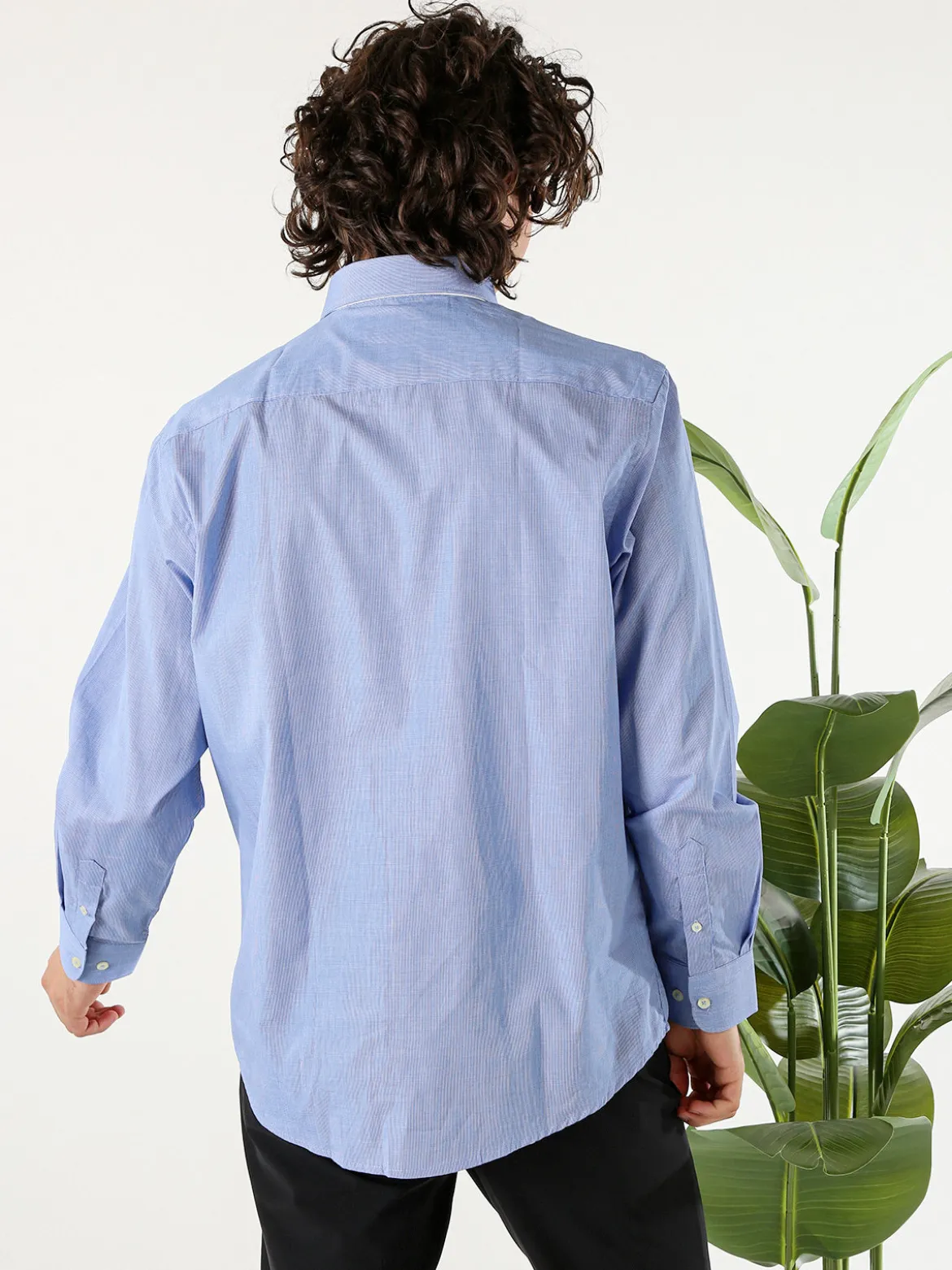 Ascot Sport Camicia da uomo in cotone a maniche lunghe con stampa texture - blu