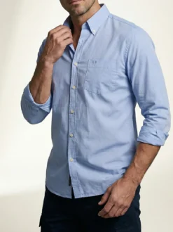 Ascot Sport Camicia da uomo in cotone a maniche lunghe con taschino - azzurro