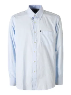 Ascot Sport Camicia da uomo in cotone a maniche lunghe con taschino - azzurro