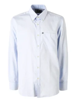 Ascot Sport Camicia da uomo in cotone a maniche lunghe con taschino - azzurro