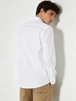 Ascot Sport Camicia da uomo in cotone a maniche lunghe con taschino - bianco