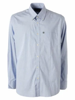 Ascot Sport Camicia da uomo in cotone stretch a maniche lunghe con taschino - blu