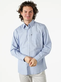 Ascot Sport Camicia da uomo in cotone stretch a maniche lunghe con taschino - blu