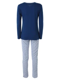 A Sette Pigiama aperto da donna in cotone interlock con pantaloni a stampa fiori - blu