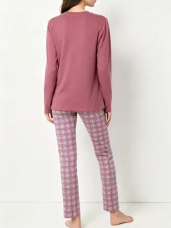 A Sette Pigiama aperto da donna in cotone interlock con pantaloni a quadri - rosa