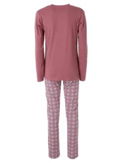 A Sette Pigiama aperto da donna in cotone interlock con pantaloni a quadri - rosa