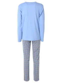 A Sette Pigiama aperto da donna in cotone interlock con pantaloni a quadri - azzurro