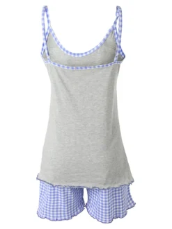 A Sette Pigiama corto da donna con spalline sottili e shorts a quadretti - grigio