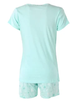 A Sette Pigiama corto da donna in cotone con taschino e shorts fiorati - acqua marina