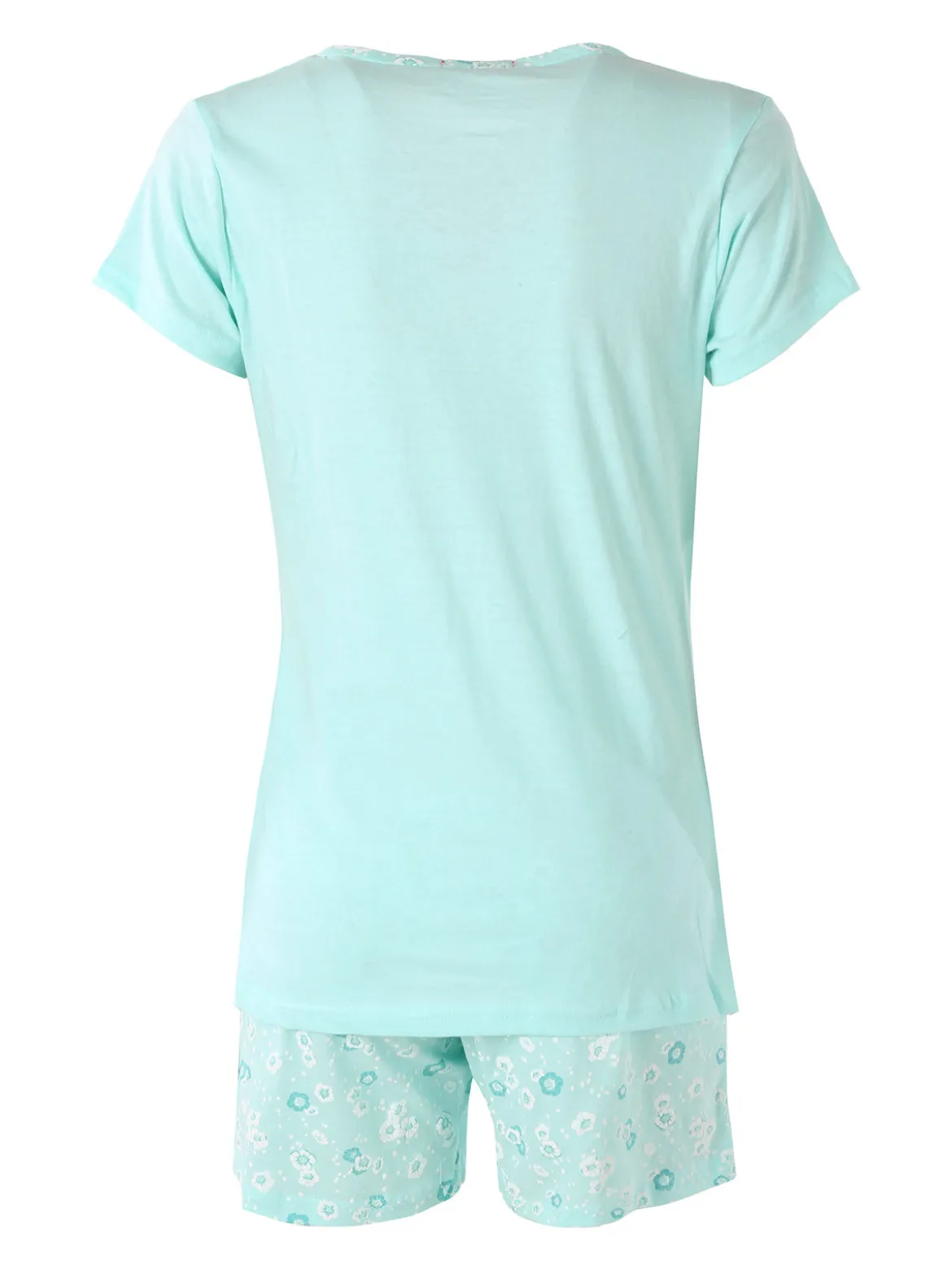 A Sette Pigiama corto da donna in cotone con taschino e shorts fiorati - acqua marina
