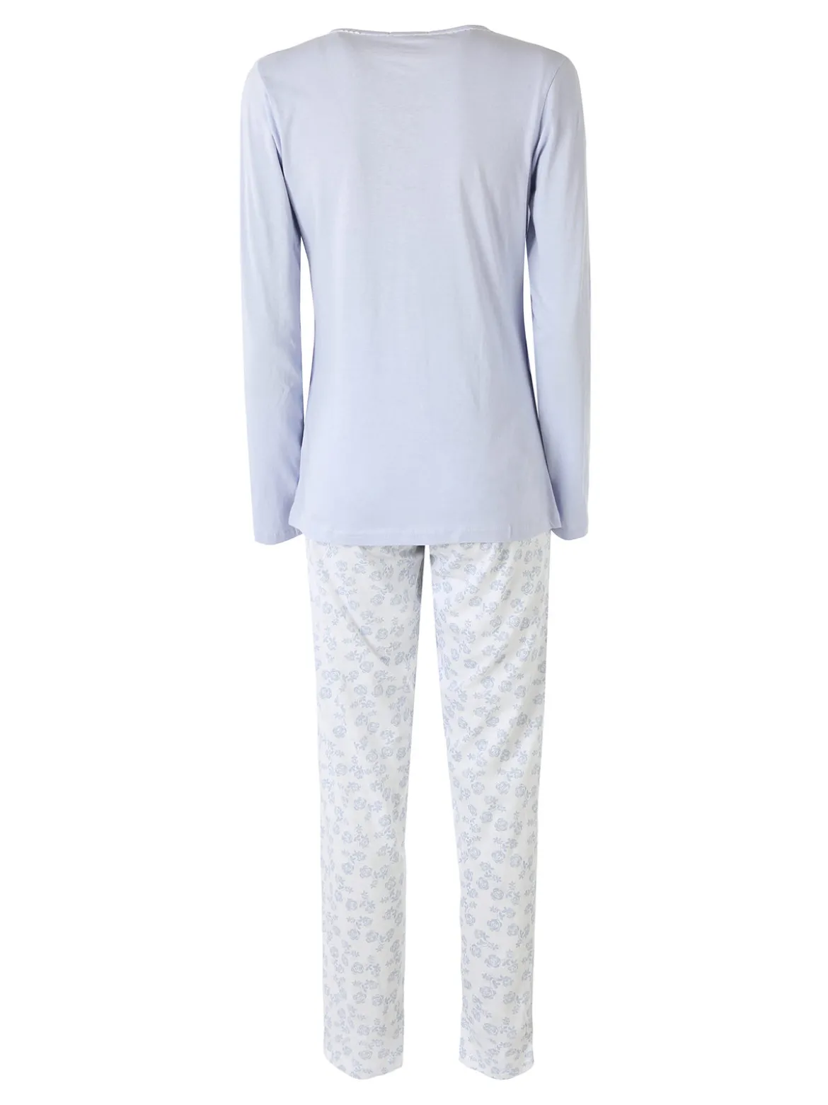 A Sette Pigiama lungo da donna in cotone con pantaloni fiorati - azzurro