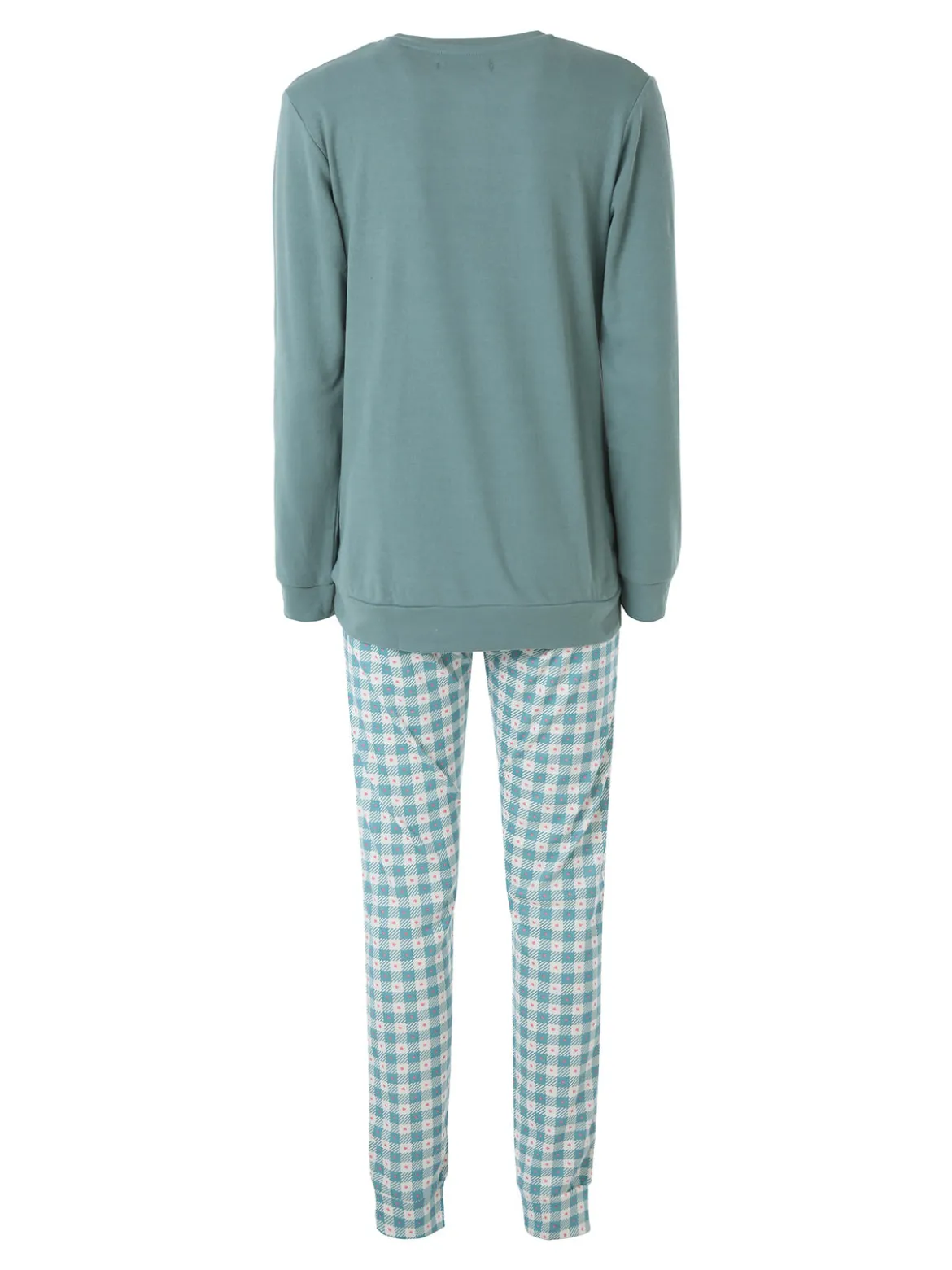 A Sette Pigiama lungo da donna in cotone interlock con dettaglio in pizzo e pantaloni a quadretti - verde