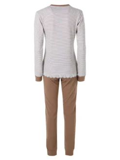 A Sette Pigiama lungo da donna in cotone interlock con maglia a righe - sabbia