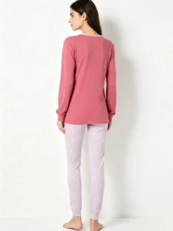 A Sette Pigiama lungo da donna in cotone interlock con pantaloni a stampa fiori - cipria