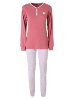 A Sette Pigiama lungo da donna in cotone interlock con pantaloni a stampa fiori - cipria