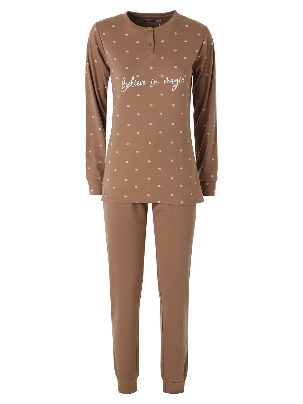 A Sette Pigiama lungo da donna in cotone interlock con stampa a cuori - marrone