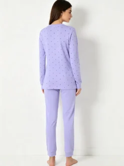 A Sette Pigiama lungo da donna in cotone interlock con stampa a cuori - lilla